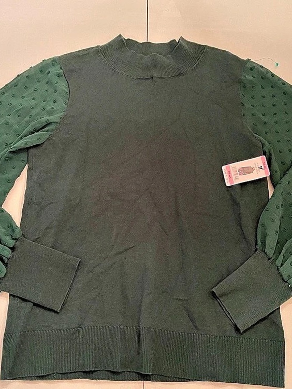 Long Sleeve Mock Neck Clip Sleeve Sweater Green Small